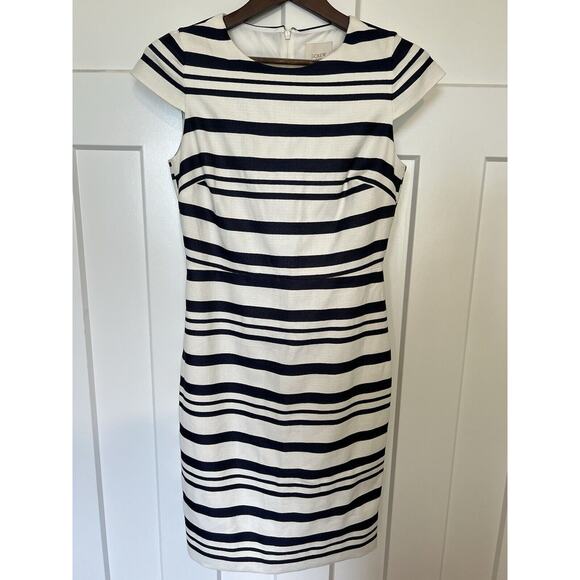 J. Crew Dress Fitted Midi Navy & White Stripe Size 4 JCrew Suiting
